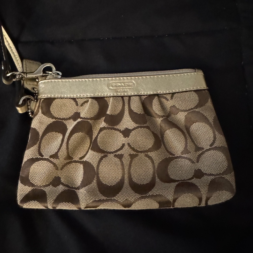 Coach Tan and Brown Signature Wristlet